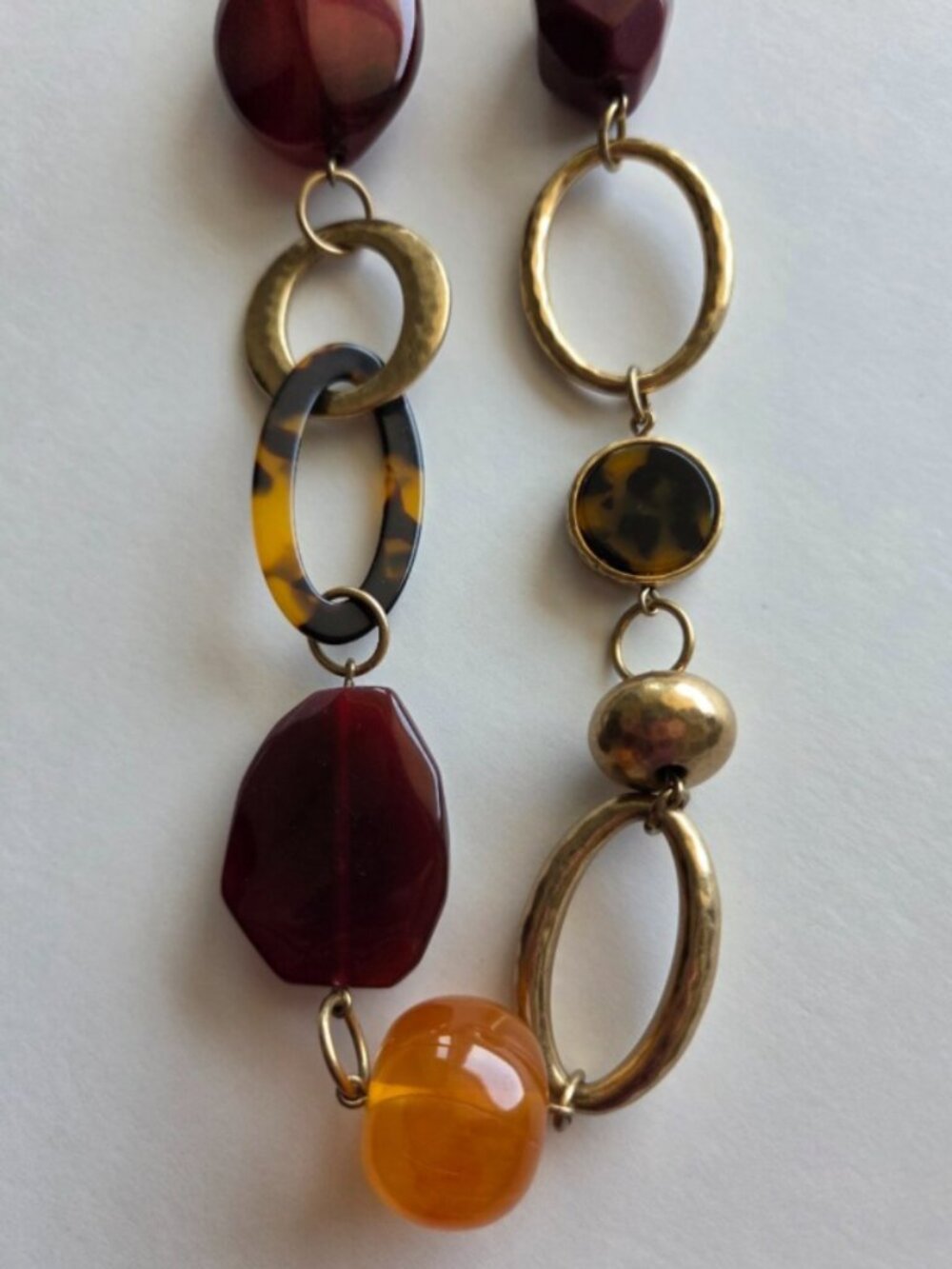 Chico's Burgundy Amber Long Statement Necklace Gold Tone